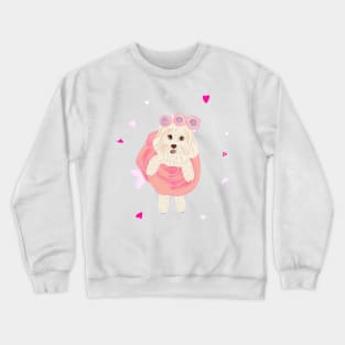 Rose Dress Cute Maltipoo Dog Crewneck Sweatshirt